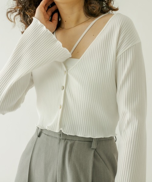 mystic（ミスティック）の「カットリブチビカーディガン（カーディガン/ボレロ・レディース・ブラック/ネイビー/オフホワイト/ピンク/イエロー・FREE）」の2枚目の写真