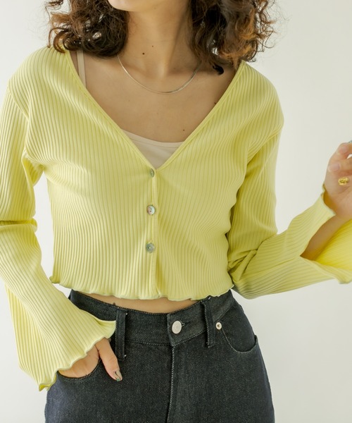 mystic（ミスティック）の「カットリブチビカーディガン（カーディガン/ボレロ・レディース・ブラック/ネイビー/オフホワイト/ピンク/イエロー・FREE）」の4枚目の写真