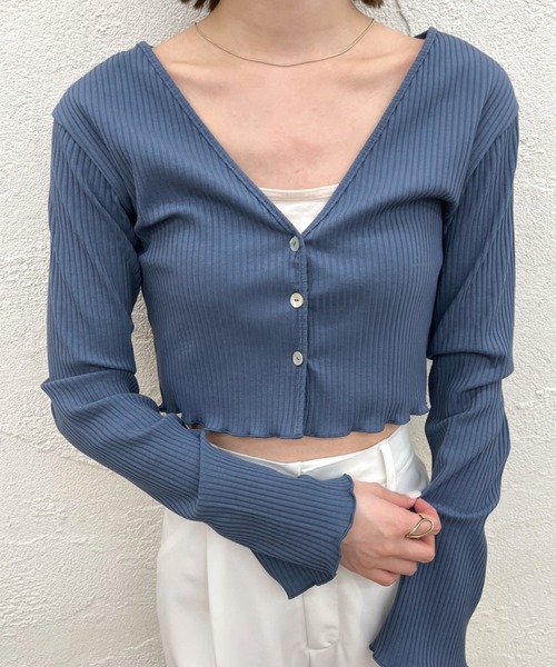 mystic（ミスティック）の「カットリブチビカーディガン（カーディガン/ボレロ・レディース・ブラック/ネイビー/オフホワイト/ピンク/イエロー・FREE）」の6枚目の写真