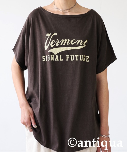 antiqua(アンティカ)の「『迷わずイロチ買い。』カレッジロゴデザインドルマンT(Tシャツ/カットソー・レディース・ホワイト系その他/ブラック系その他/ブラウン系その他/グリーン系その他/ブルー系その他/パープル系その他/ピンク系その他/グリーン系その他2/グリーン系その他3/ピンク系その他2・FREE)」の5枚目の写真