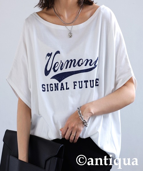 antiqua(アンティカ)の「『迷わずイロチ買い。』カレッジロゴデザインドルマンT(Tシャツ/カットソー・レディース・ホワイト系その他/ブラック系その他/ブラウン系その他/グリーン系その他/ブルー系その他/パープル系その他/ピンク系その他/グリーン系その他2/グリーン系その他3/ピンク系その他2・FREE)」の11枚目の写真