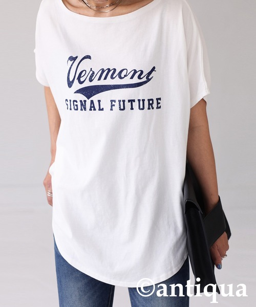 antiqua(アンティカ)の「『迷わずイロチ買い。』カレッジロゴデザインドルマンT(Tシャツ/カットソー・レディース・ホワイト系その他/ブラック系その他/ブラウン系その他/グリーン系その他/ブルー系その他/パープル系その他/ピンク系その他/グリーン系その他2/グリーン系その他3/ピンク系その他2・FREE)」の14枚目の写真