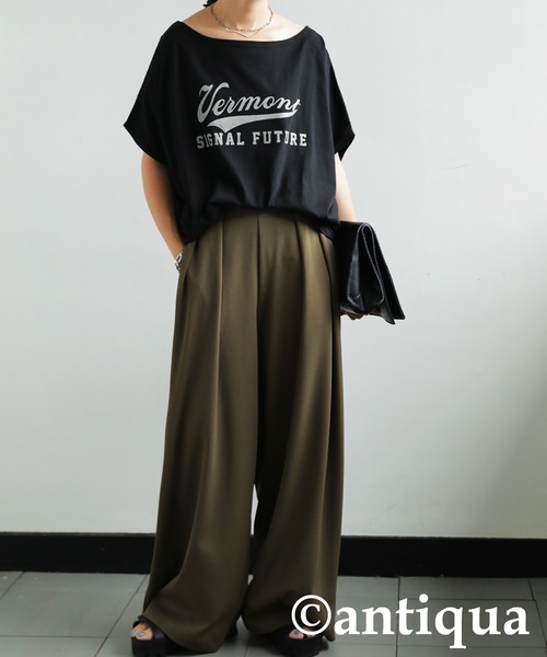 antiqua(アンティカ)の「『迷わずイロチ買い。』カレッジロゴデザインドルマンT(Tシャツ/カットソー・レディース・ホワイト系その他/ブラック系その他/ブラウン系その他/グリーン系その他/ブルー系その他/パープル系その他/ピンク系その他/グリーン系その他2/グリーン系その他3/ピンク系その他2・FREE)」の15枚目の写真