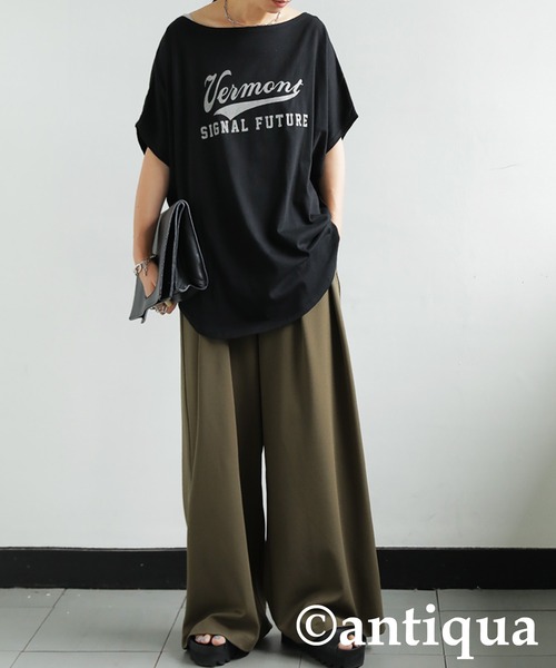 antiqua(アンティカ)の「『迷わずイロチ買い。』カレッジロゴデザインドルマンT(Tシャツ/カットソー・レディース・ホワイト系その他/ブラック系その他/ブラウン系その他/グリーン系その他/ブルー系その他/パープル系その他/ピンク系その他/グリーン系その他2/グリーン系その他3/ピンク系その他2・FREE)」の18枚目の写真