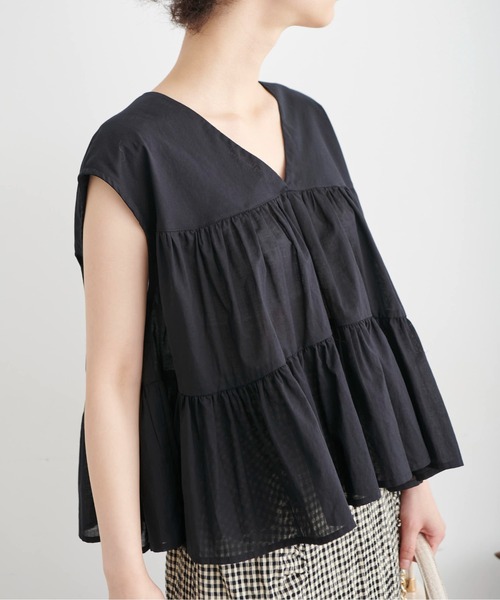 FREE'S MART（フリーズマート）の「◆Vネックティアードフレンチスリーブブラウス（シャツ/ブラウス・レディース・ブラック/ベージュ/パープル・FREE）」の17枚目の写真