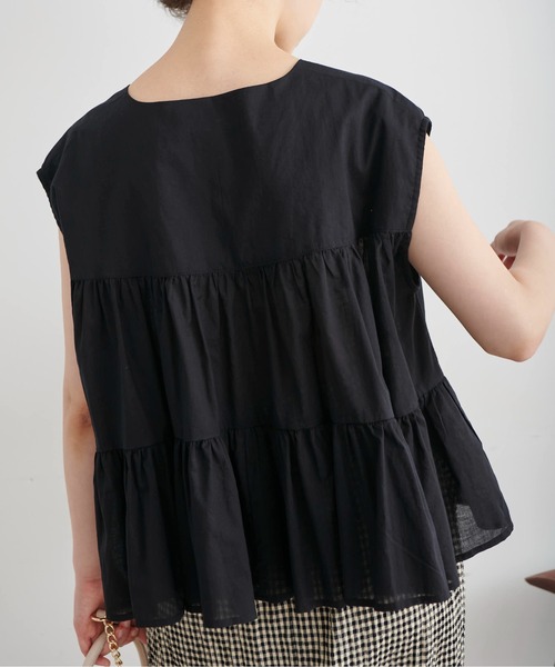 FREE'S MART（フリーズマート）の「◆Vネックティアードフレンチスリーブブラウス（シャツ/ブラウス・レディース・ブラック/ベージュ/パープル・FREE）」の21枚目の写真