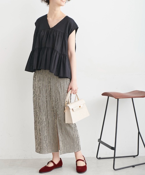 FREE'S MART（フリーズマート）の「◆Vネックティアードフレンチスリーブブラウス（シャツ/ブラウス・レディース・ブラック/ベージュ/パープル・FREE）」の11枚目の写真