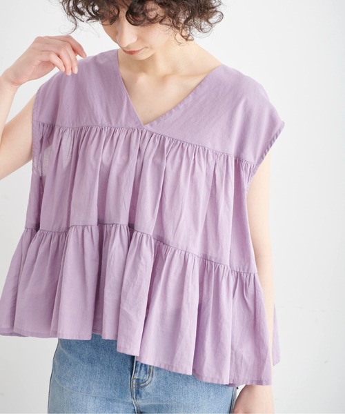 FREE'S MART（フリーズマート）の「◆Vネックティアードフレンチスリーブブラウス（シャツ/ブラウス・レディース・ブラック/ベージュ/パープル・FREE）」の19枚目の写真