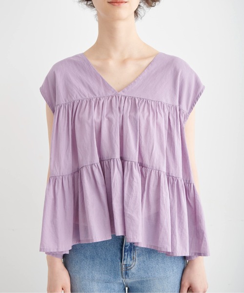 FREE'S MART（フリーズマート）の「◆Vネックティアードフレンチスリーブブラウス（シャツ/ブラウス・レディース・ブラック/ベージュ/パープル・FREE）」の6枚目の写真