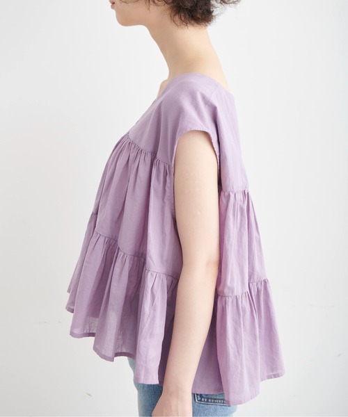 FREE'S MART（フリーズマート）の「◆Vネックティアードフレンチスリーブブラウス（シャツ/ブラウス・レディース・ブラック/ベージュ/パープル・FREE）」の20枚目の写真