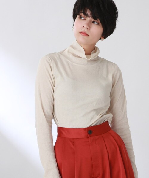 THE SHOP TK (ザ ショップ ティーケー )の「◆テレコタートルネック(Tシャツ/カットソー・レディース・ホワイト系/ブラック/イエロー/ライトグレー・13/12)」の1枚目の写真