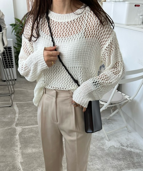 LE MORE（リモア）の「メッシュデザインニットプルオーバー（ニット/セーター・レディース・ブラック/ベージュ/アイボリー・FREE）」の2枚目の写真