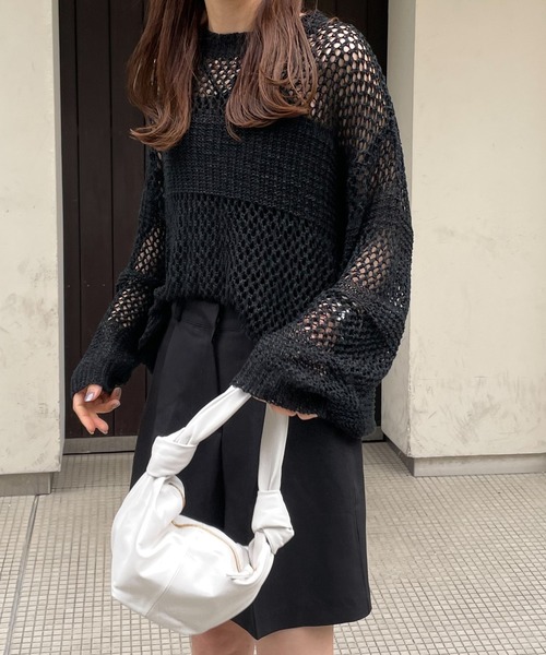 LE MORE（リモア）の「メッシュデザインニットプルオーバー（ニット/セーター・レディース・ブラック/ベージュ/アイボリー・FREE）」の17枚目の写真