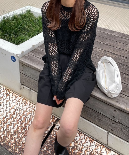 LE MORE（リモア）の「メッシュデザインニットプルオーバー（ニット/セーター・レディース・ブラック/ベージュ/アイボリー・FREE）」の16枚目の写真