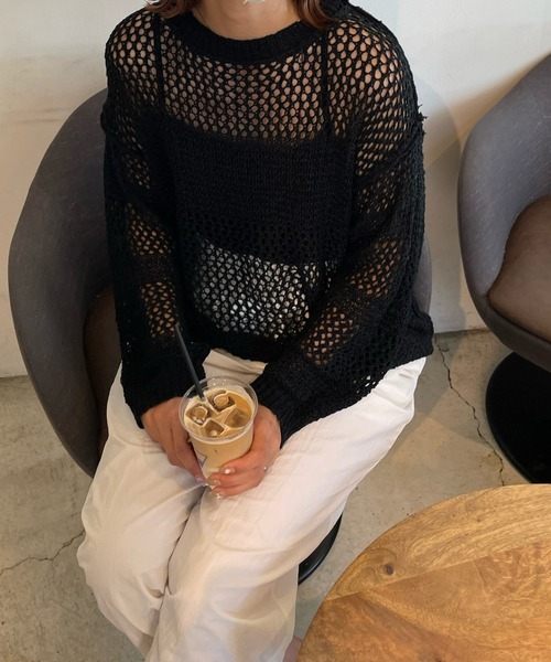 LE MORE（リモア）の「メッシュデザインニットプルオーバー（ニット/セーター・レディース・ブラック/ベージュ/アイボリー・FREE）」の14枚目の写真