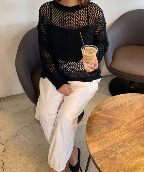 LE MORE（リモア）の「メッシュデザインニットプルオーバー（ニット/セーター・レディース・ブラック/ベージュ/アイボリー・FREE）」の13枚目の写真
