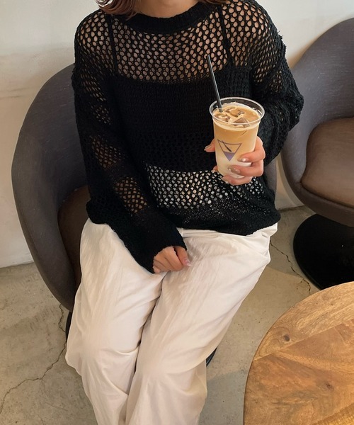 LE MORE（リモア）の「メッシュデザインニットプルオーバー（ニット/セーター・レディース・ブラック/ベージュ/アイボリー・FREE）」の12枚目の写真