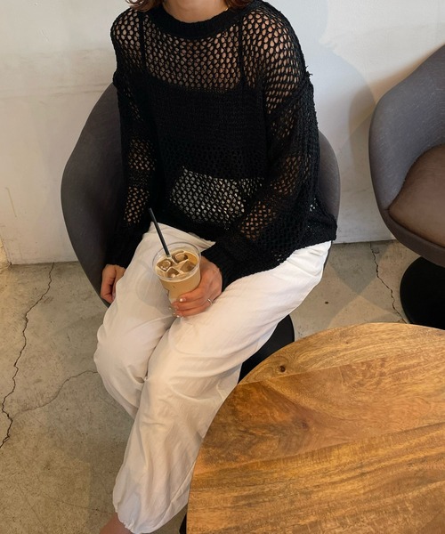 LE MORE（リモア）の「メッシュデザインニットプルオーバー（ニット/セーター・レディース・ブラック/ベージュ/アイボリー・FREE）」の11枚目の写真