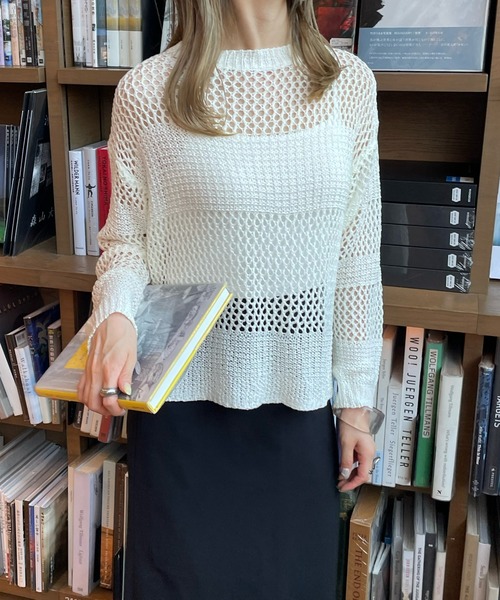 LE MORE（リモア）の「メッシュデザインニットプルオーバー（ニット/セーター・レディース・ブラック/ベージュ/アイボリー・FREE）」の6枚目の写真