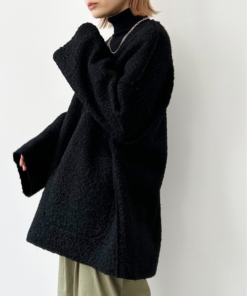 Meli rich（メリーリッチ）の「【リバーシブル】プードルボアノーカラージャケット（ノーカラージャケット・レディース・ブラック/カーキ/アイボリー/モカ/グレー/ライトベージュ/ブラック系その他・MEDIUM）」の4枚目の写真