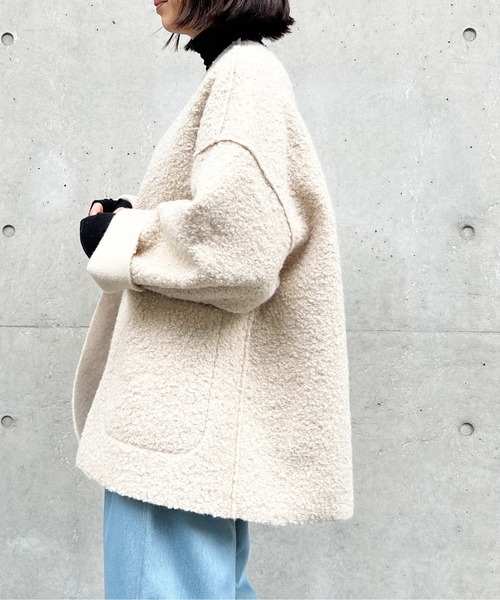 Meli rich（メリーリッチ）の「【リバーシブル】プードルボアノーカラージャケット（ノーカラージャケット・レディース・ブラック/カーキ/アイボリー/モカ/グレー/ライトベージュ/ブラック系その他・MEDIUM）」の6枚目の写真