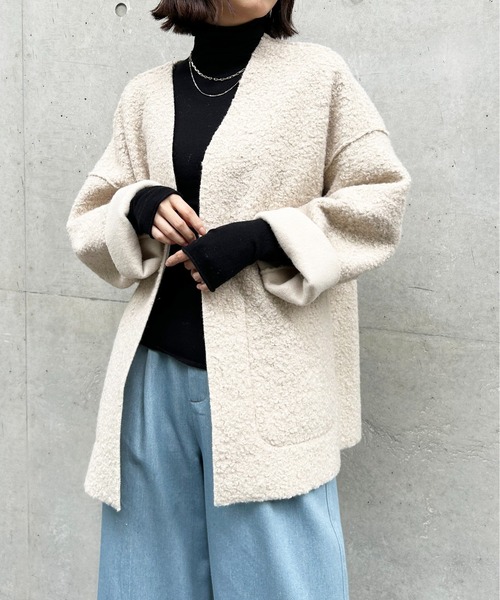 Meli rich（メリーリッチ）の「【リバーシブル】プードルボアノーカラージャケット（ノーカラージャケット・レディース・ブラック/カーキ/アイボリー/モカ/グレー/ライトベージュ/ブラック系その他・MEDIUM）」の15枚目の写真