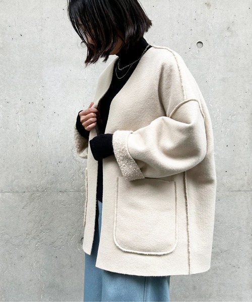 Meli rich（メリーリッチ）の「【リバーシブル】プードルボアノーカラージャケット（ノーカラージャケット・レディース・ブラック/カーキ/アイボリー/モカ/グレー/ライトベージュ/ブラック系その他・MEDIUM）」の10枚目の写真