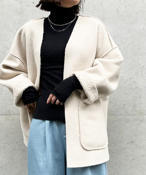 Meli rich（メリーリッチ）の「【リバーシブル】プードルボアノーカラージャケット（ノーカラージャケット・レディース・ブラック/カーキ/アイボリー/モカ/グレー/ライトベージュ/ブラック系その他・MEDIUM）」の11枚目の写真