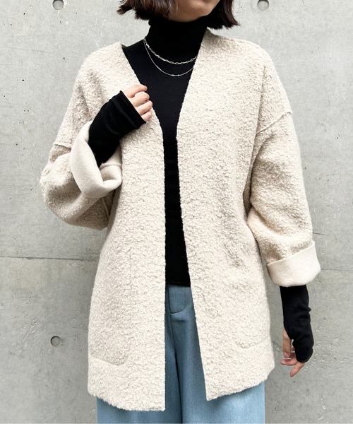 Meli rich（メリーリッチ）の「【リバーシブル】プードルボアノーカラージャケット（ノーカラージャケット・レディース・ブラック/カーキ/アイボリー/モカ/グレー/ライトベージュ/ブラック系その他・MEDIUM）」の12枚目の写真