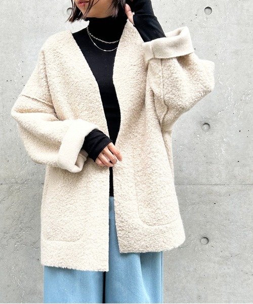 Meli rich（メリーリッチ）の「【リバーシブル】プードルボアノーカラージャケット（ノーカラージャケット・レディース・ブラック/カーキ/アイボリー/モカ/グレー/ライトベージュ/ブラック系その他・MEDIUM）」の14枚目の写真