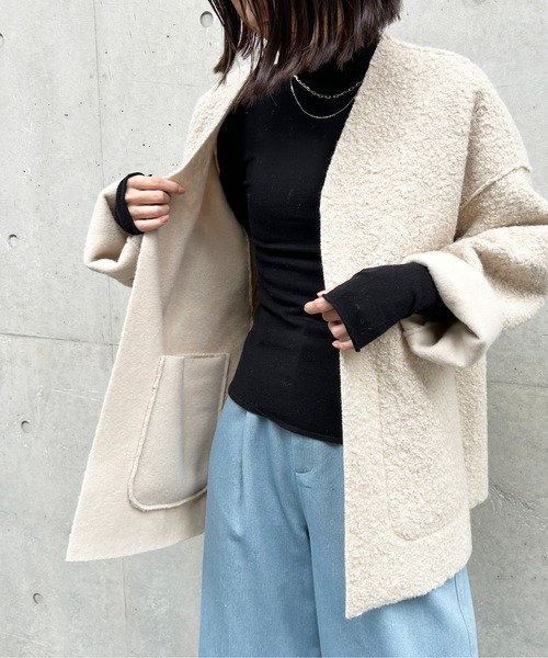 Meli rich（メリーリッチ）の「【リバーシブル】プードルボアノーカラージャケット（ノーカラージャケット・レディース・ブラック/カーキ/アイボリー/モカ/グレー/ライトベージュ/ブラック系その他・MEDIUM）」の16枚目の写真