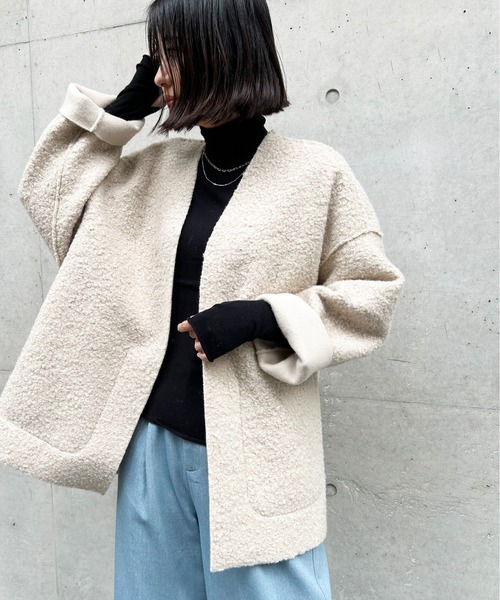 Meli rich（メリーリッチ）の「【リバーシブル】プードルボアノーカラージャケット（ノーカラージャケット・レディース・ブラック/カーキ/アイボリー/モカ/グレー/ライトベージュ/ブラック系その他・MEDIUM）」の17枚目の写真