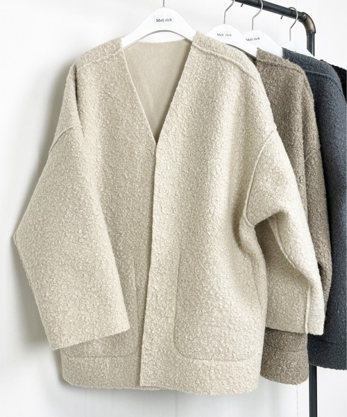 Meli rich（メリーリッチ）の「【リバーシブル】プードルボアノーカラージャケット（ノーカラージャケット・レディース・ブラック/カーキ/アイボリー/モカ/グレー/ライトベージュ/ブラック系その他・MEDIUM）」の18枚目の写真