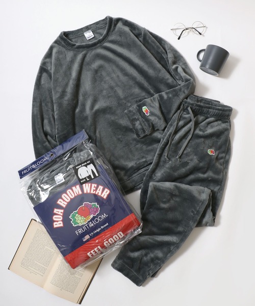 FRUIT OF THE LOOM（フルーツオブザルーム）の「FRUIT OF THE LOOM/フルーツオブザルーム セットアップ ボアフリース スウェットトレーナー＆ロングパンツ＆収納袋 3点セット/ルームウェア/ワンマイルウェア/パジャマ/レディース メンズ（ルームウェア/パジャマ・メンズ・ブラック/グレー/ベージュ/ブラウン/ピンク/モスグリーン・S/M/L/LL）」の3枚目の写真