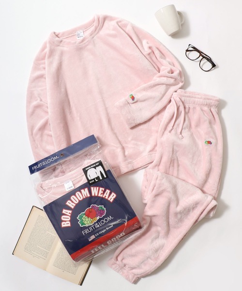 FRUIT OF THE LOOM（フルーツオブザルーム）の「FRUIT OF THE LOOM/フルーツオブザルーム セットアップ ボアフリース スウェットトレーナー＆ロングパンツ＆収納袋 3点セット/ルームウェア/ワンマイルウェア/パジャマ/レディース メンズ（ルームウェア/パジャマ・メンズ・ブラック/グレー/ベージュ/ブラウン/ピンク/モスグリーン・S/M/L/LL）」の6枚目の写真