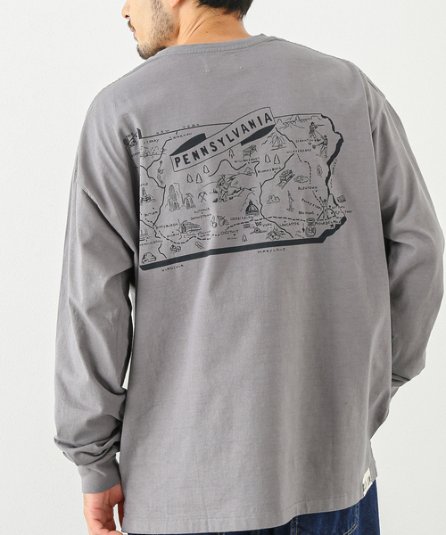 CAL O LINE(キャルオーライン)の「【CAL O LINE/キャルオーライン】PENN MAP ロングスリーブTシャツ(Tシャツ/カットソー・メンズ・チャコールグレー/ホワイト・LARGE/MEDIUM/X-LARGE)」の2枚目の写真