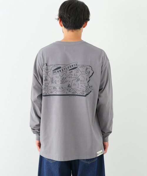 CAL O LINE(キャルオーライン)の「【CAL O LINE/キャルオーライン】PENN MAP ロングスリーブTシャツ(Tシャツ/カットソー・メンズ・チャコールグレー/ホワイト・LARGE/MEDIUM/X-LARGE)」の3枚目の写真