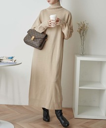 WEGO/【WEB限定】バックスリットタートルニットワンピース