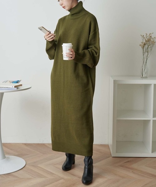 WEGO（ウィゴー）の「WEGO/【WEB限定】バックスリットタートルニットワンピース（ワンピース・レディース・ブラック/ダークグリーン/アイボリー・FREE）」の17枚目の写真