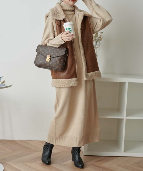 WEGO（ウィゴー）の「WEGO/【WEB限定】バックスリットタートルニットワンピース（ワンピース・レディース・ブラック/ダークグリーン/アイボリー・FREE）」の22枚目の写真