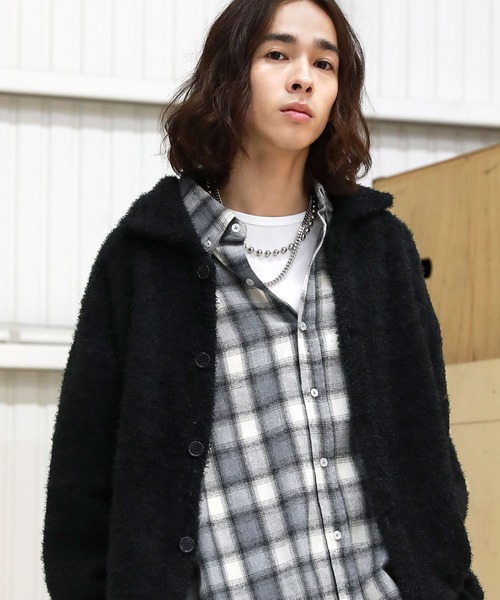 MSG（エムエスジー）の「モヘアライクフェザーヤーンポロニットカーディガン（カーディガン/ボレロ・メンズ・ダークグリーン/ブラック/パープル/チャコール/モカ・L/S/M）」の9枚目の写真