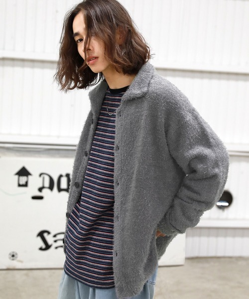 MSG（エムエスジー）の「モヘアライクフェザーヤーンポロニットカーディガン（カーディガン/ボレロ・メンズ・ダークグリーン/ブラック/パープル/チャコール/モカ・L/S/M）」の16枚目の写真