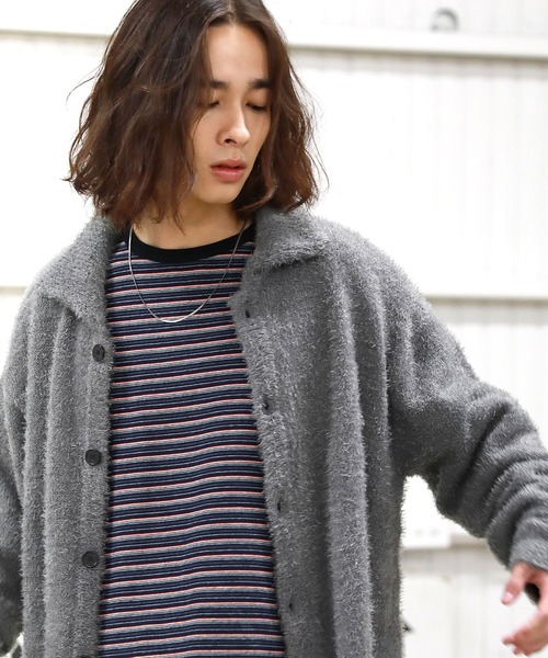 MSG（エムエスジー）の「モヘアライクフェザーヤーンポロニットカーディガン（カーディガン/ボレロ・メンズ・ダークグリーン/ブラック/パープル/チャコール/モカ・L/S/M）」の17枚目の写真