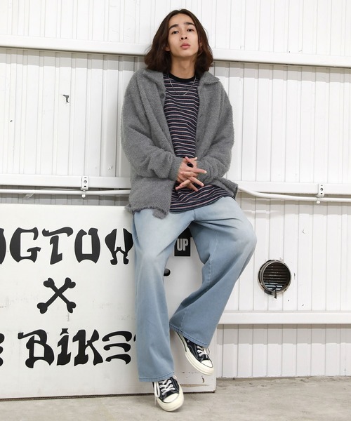 MSG（エムエスジー）の「モヘアライクフェザーヤーンポロニットカーディガン（カーディガン/ボレロ・メンズ・ダークグリーン/ブラック/パープル/チャコール/モカ・L/S/M）」の19枚目の写真