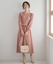 【洗える】パフ袖ニットワンピース