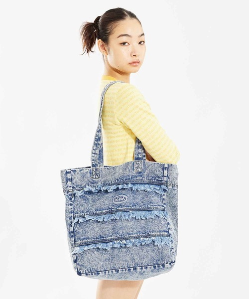 国内配送★X-girl★ロゴグラフィック デニムトートバッグ X-girl(エックスガール)の「DENIM TOTE BAG(トートバッグ