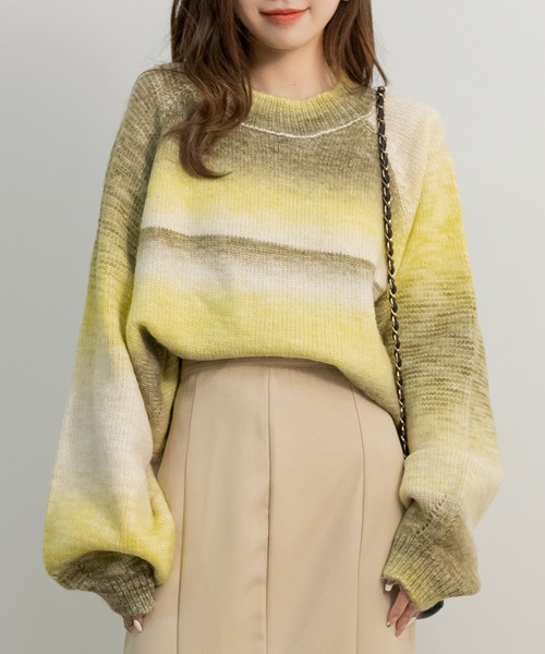 DAY CLOSET（デイ クローゼット）の「レディース バルーンスリーブグラデーションニットセーター（ニット/セーター・レディース・ブルー系その他/パープル系その他/ブラウン×イエロー・ONE SIZE）」の22枚目の写真