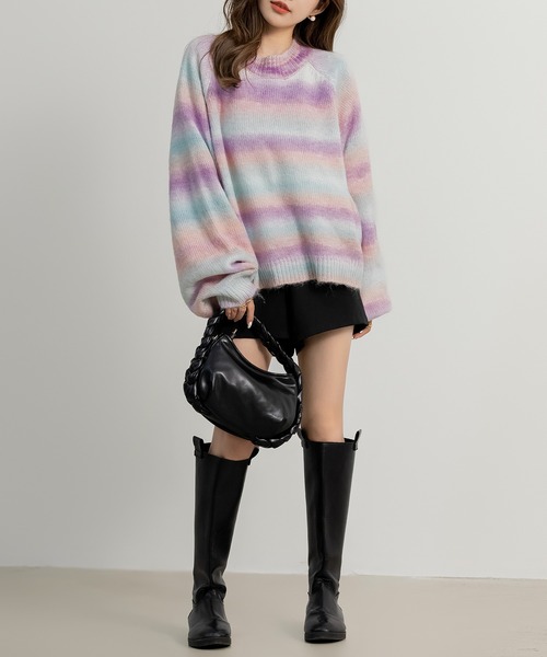 DAY CLOSET（デイ クローゼット）の「レディース バルーンスリーブグラデーションニットセーター（ニット/セーター・レディース・ブルー系その他/パープル系その他/ブラウン×イエロー・ONE SIZE）」の6枚目の写真