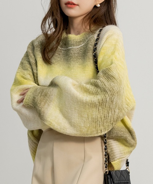 DAY CLOSET（デイ クローゼット）の「レディース バルーンスリーブグラデーションニットセーター（ニット/セーター・レディース・ブルー系その他/パープル系その他/ブラウン×イエロー・ONE SIZE）」の9枚目の写真