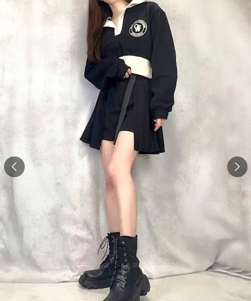 Cozy&Kitsch（コージーアンドキッチ）の「Cozy＆Kitsch カラークロップ裏起毛スウェット（スウェット・レディース・ホワイト系その他/ブラック・FREE）」の10枚目の写真